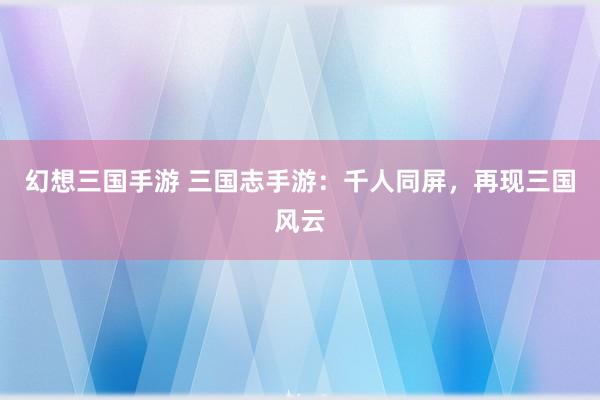 幻想三国手游 三国志手游：千人同屏，再现三国风云